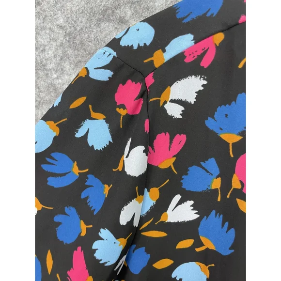 J Crew Blouse Womens Large Black Floral Mock Neck Ruffle Long Sleeve Top - Picture 5 of 10